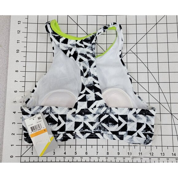 NWT GO GOSSIP Black & White Neon Geometric Maze Cut-Out Bikini Swim Top #86359 - Picture 2 of 5